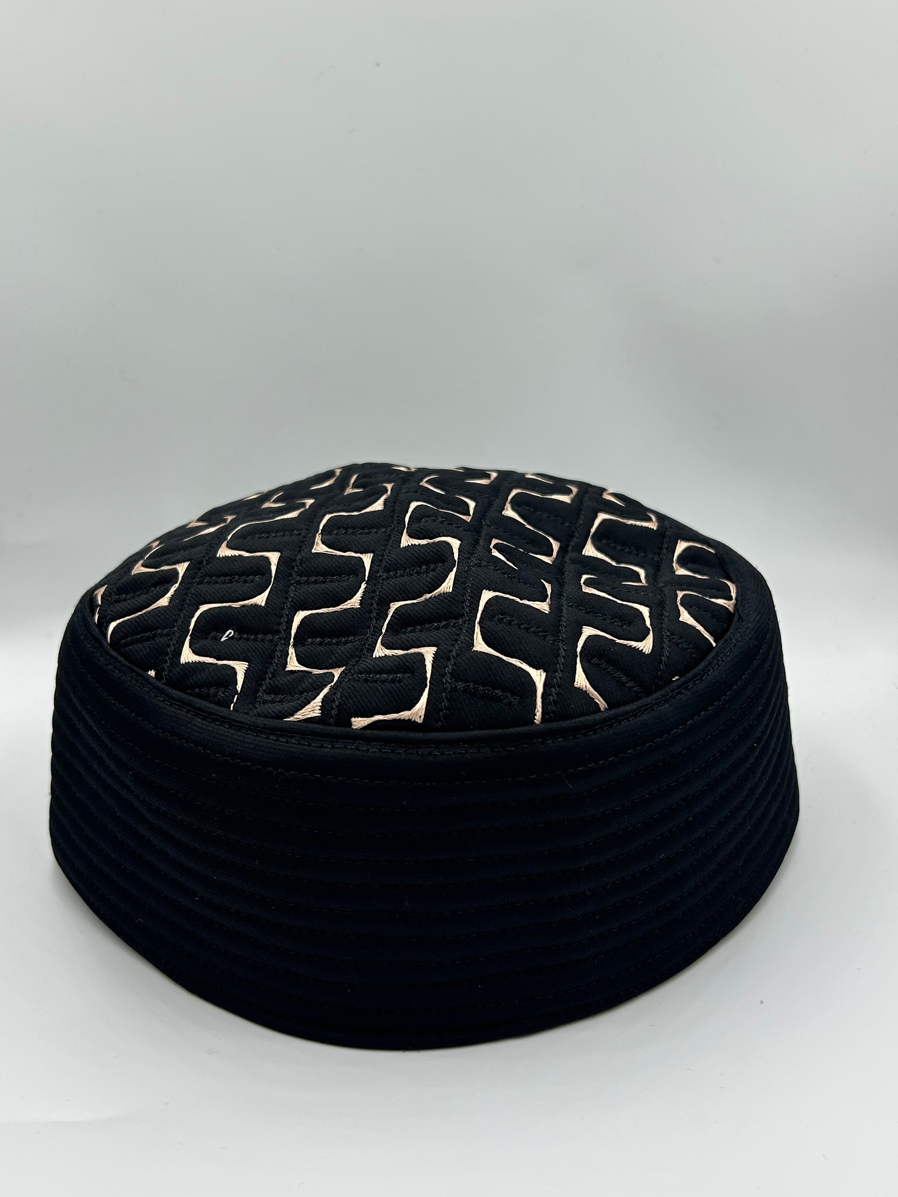 Semi hard black hat with design