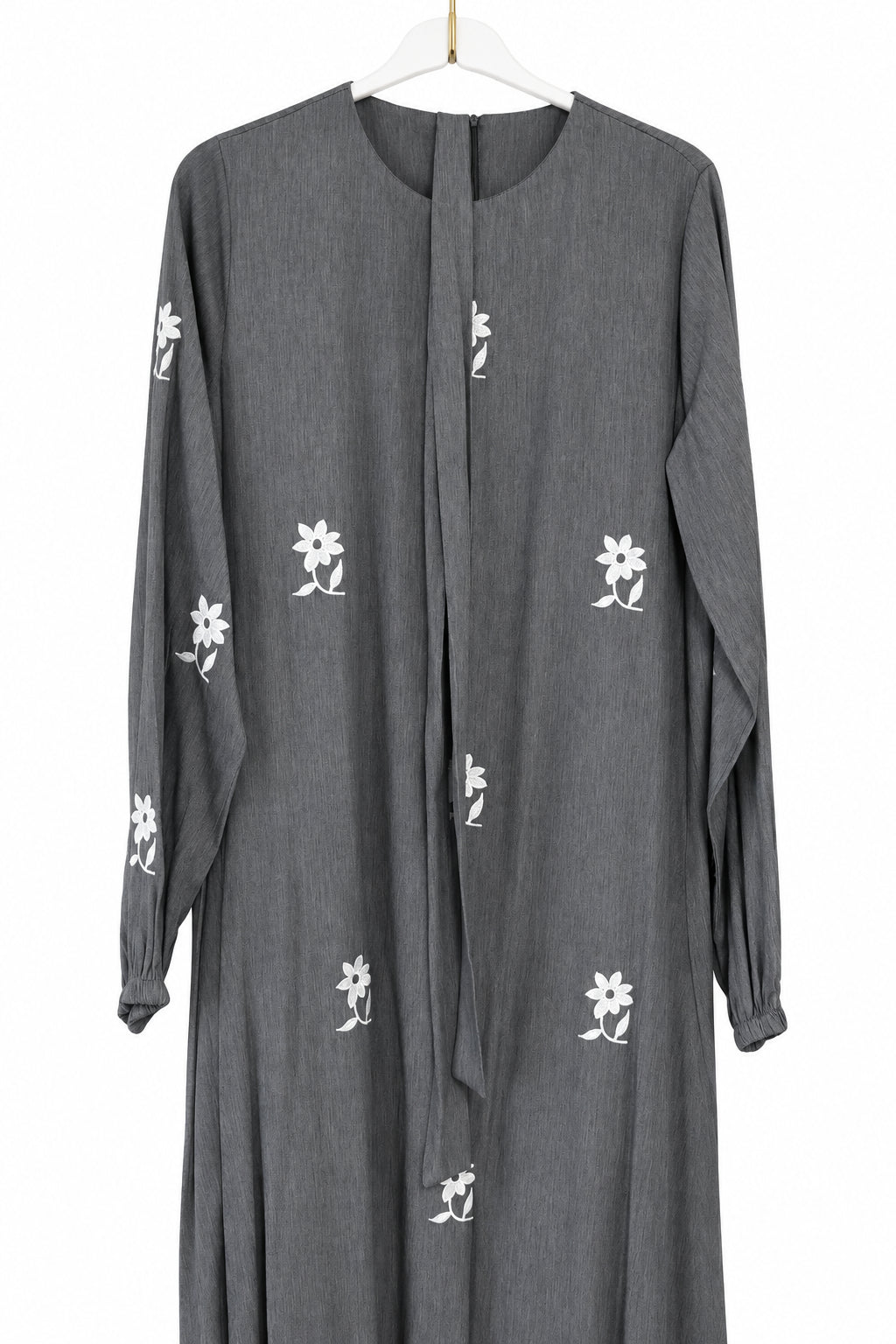 Turkish Abaya Grey with white Flowers