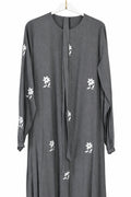 Turkish Abaya Grey with white Flowers