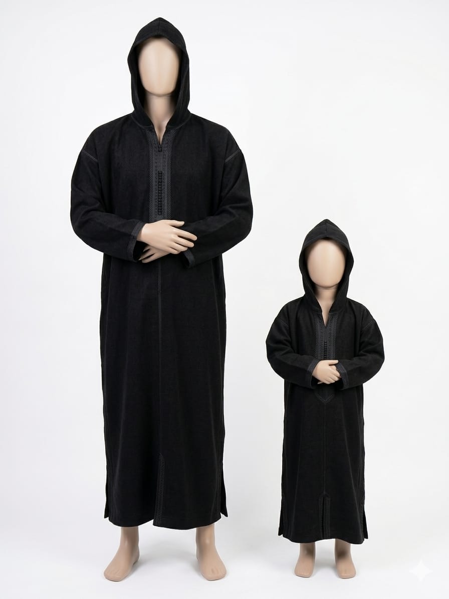 Black Moroccan winter Jallabah Men